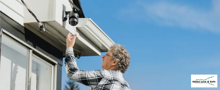 Homeowner setting up a security camera